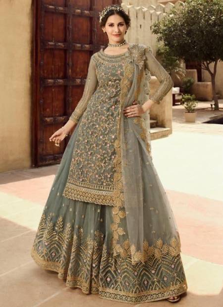 Gray Colour Glossy Simar Amyra Shaivi New Latest Designer Soft Net Salwar Suit Collection 15030